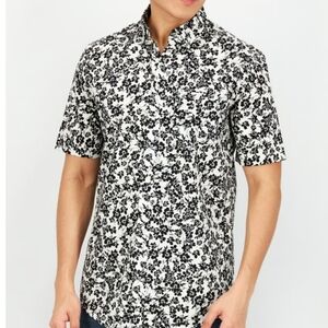 NEW CLUB ROOM Men's Black and White Floral Shirt